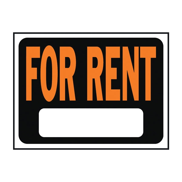 HY-KO Hy-Glo Identification Sign Rectangular FOR RENT Fluorescent Orange Legend Black Background Plastic