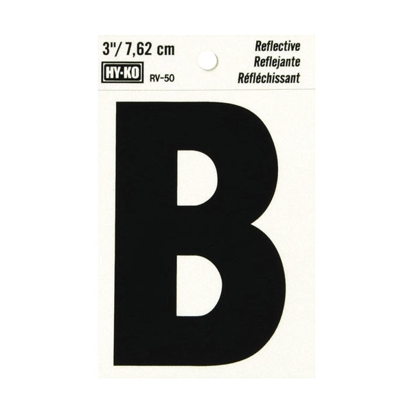 HY-KO Reflective Letter Character: B 3 in H Character Black Character Silver Background Vinyl