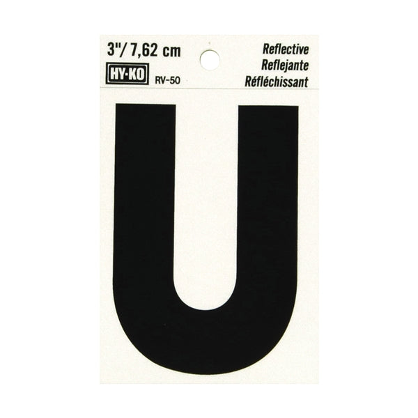 HY-KO Reflective Letter Character: U 3 in H Character Black Character Silver Background Vinyl