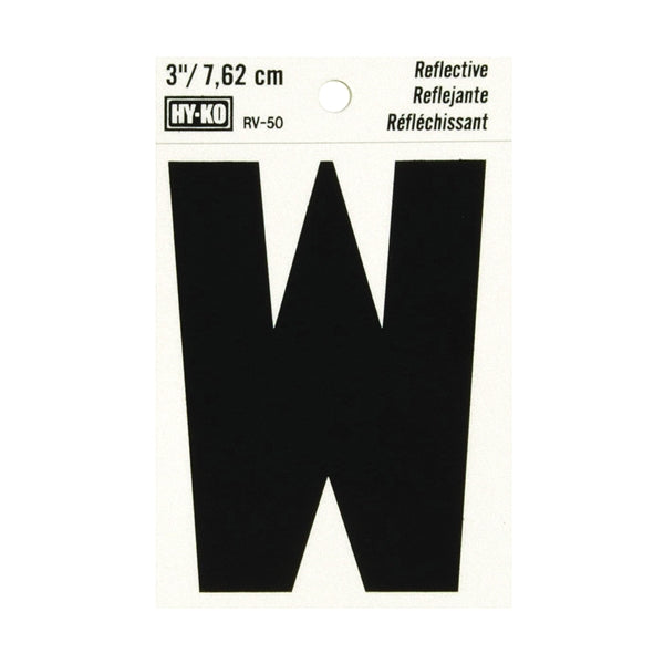 HY-KO Reflective Letter Character: W 3 in H Character Black Character Silver Background Vinyl