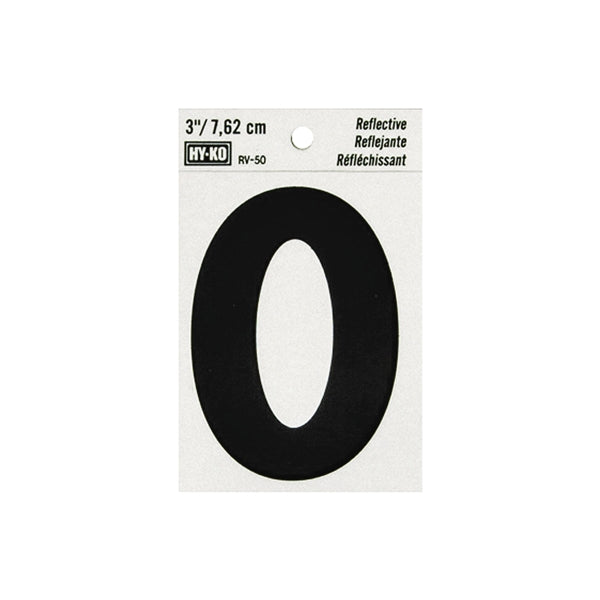 HY-KO Reflective Sign Character: 0 3 in H Character Black Character Silver Background Vinyl