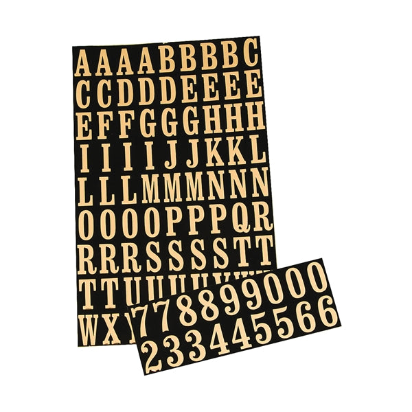 HY-KO Packaged Number and Letter Set 7/8 in H Character Gold Character Black Background Mylar