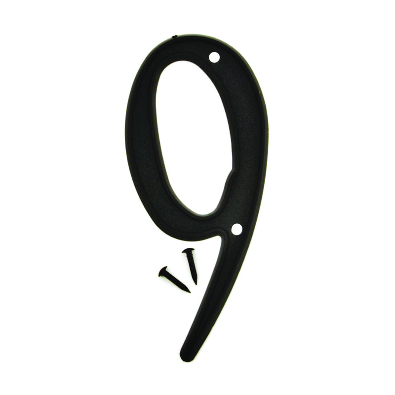 HY-KO House Number Character: 9 4 in H Character Black Character Plastic