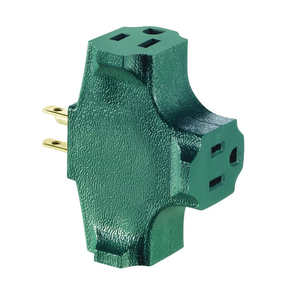Leviton Outlet Adapter 2-Pole 15 A 125 V 3-Outlet NEMA: 5-15R Green