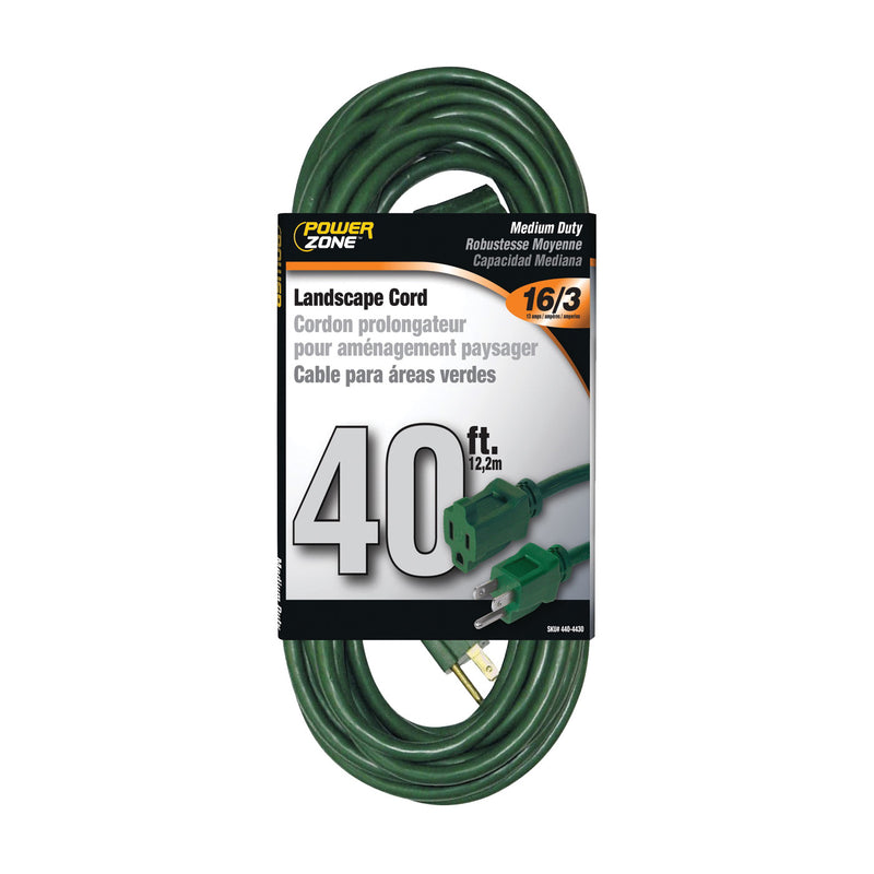 PowerZone Extension Cord 16 AWG Cable 40 ft L 13 A 125 V Green