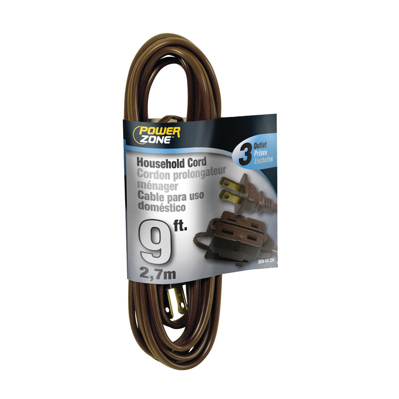 PowerZone Extension Cord 16 AWG Cable 9 ft L 13 A 125 V Brown