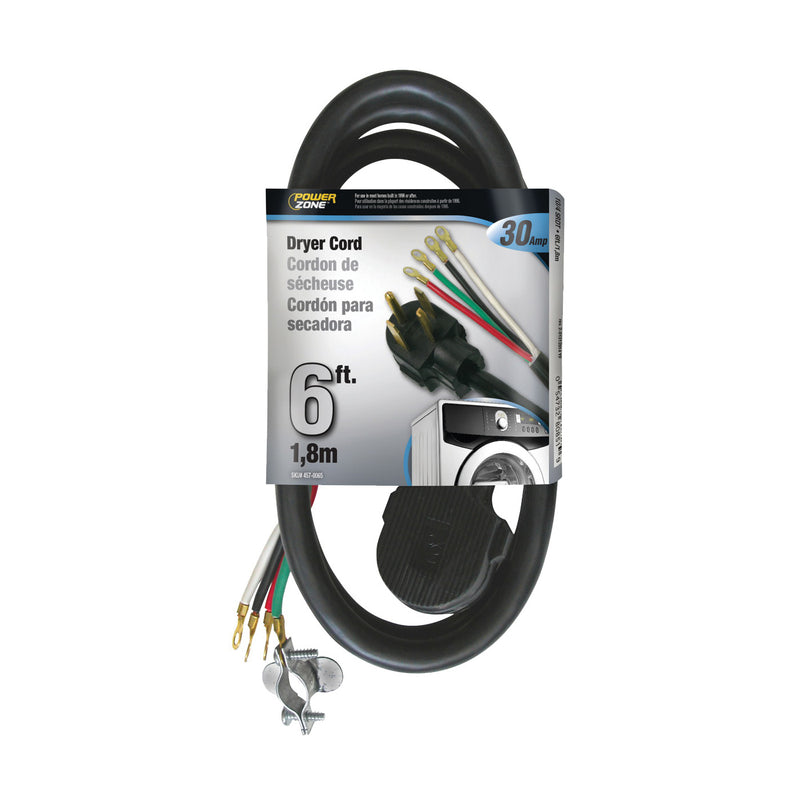 PowerZone Power Supply Dryer Cord 10 AWG Cable 6 ft L 30 A 250 V Black