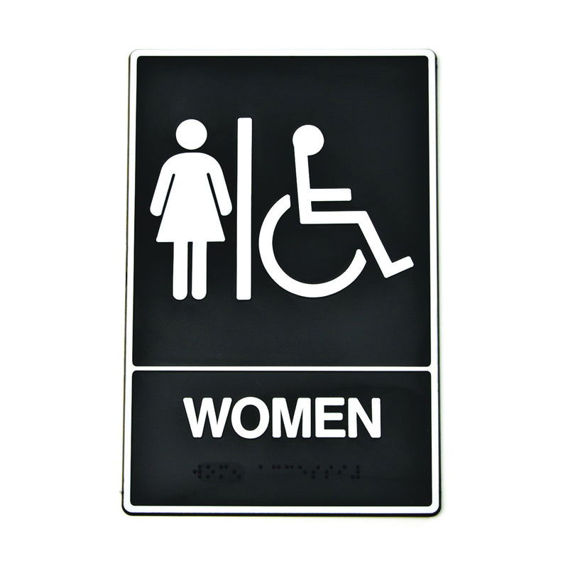 HY-KO Graphic Sign Rectangular WOMEN White Legend Black Background Plastic 6 in W x 9 in H Dimensions