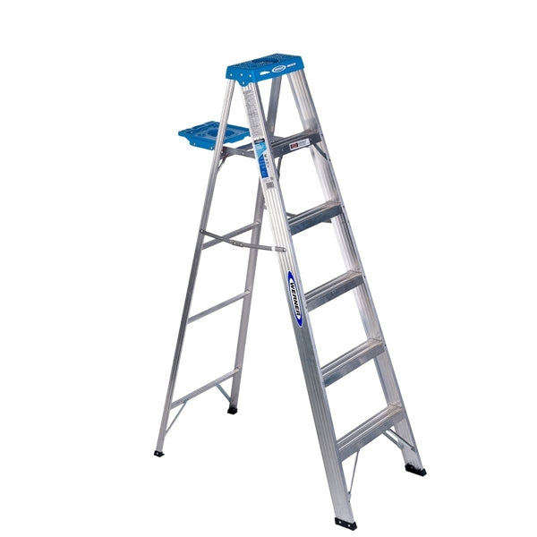 WERNER Step Ladder 10 ft Max Reach H 5 Step 250 lb Type I Duty Rating 3 in D Step Aluminum Blue