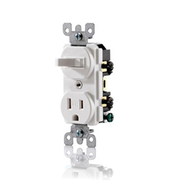 Leviton Combination Switch/Receptacle 1-Pole 15 A 120 V Switch 125 V Receptacle White