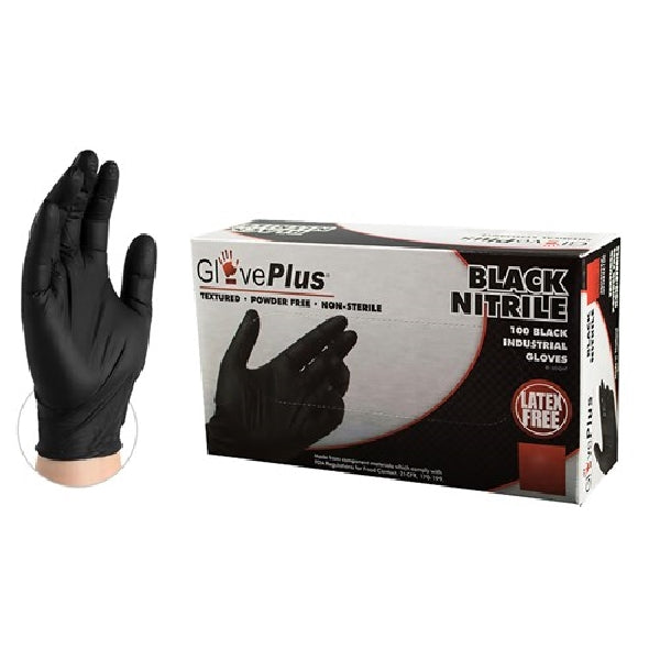 GLOVEPLUS Non-Sterile Gloves XL Nitrile Powder-Free Black 13.86 in L