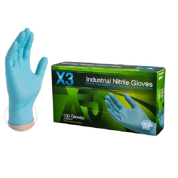 AMMEX X3 Series Non-Sterile Disposable Gloves M Nitrile Powder-Free Blue
