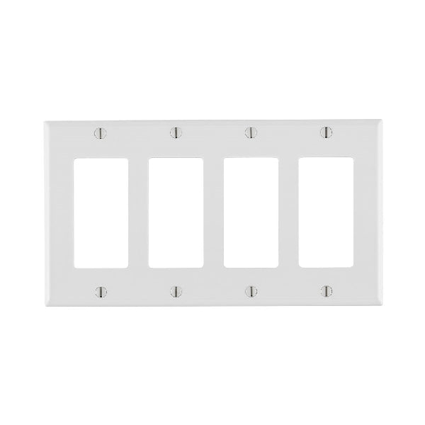 Leviton Decora Wallplate 4-1/2 in L 8.18 in W 4-Gang Thermoset Plastic White Smooth