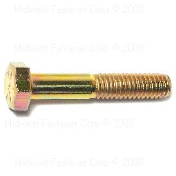 MIDWEST FASTENER Hex Cap Screw 1/4-28 Thread 2-1/2 in OAL 8 Grade Steel Yellow Zinc SAE Measuring