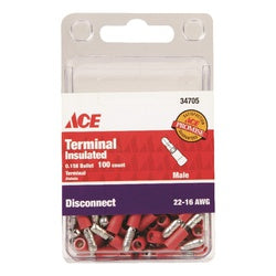 ACE Male Disconnect 22 to 16 AWG Wire 1/6 in Stud Vinyl Insulation Red