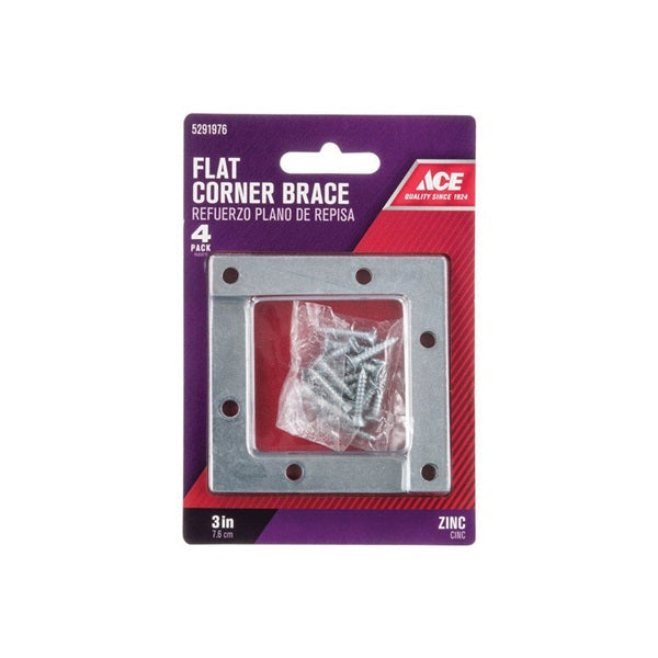 ACE Flat Corner Brace 3 in L 3-3/4 in W 3 in H Zinc