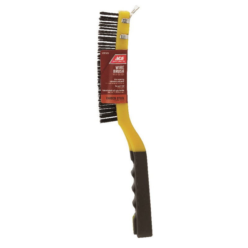 ACE Wire Brush 3 in W Brush Carbon Steel Bristle 1 in L Trim Plastic Handle Soft Grip Handle