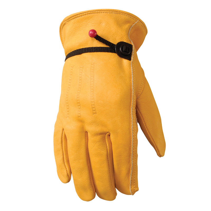 Wells Lamont Adjustable Work Gloves Men's M Keystone Thumb Cowhide Leather Gold/Yellow