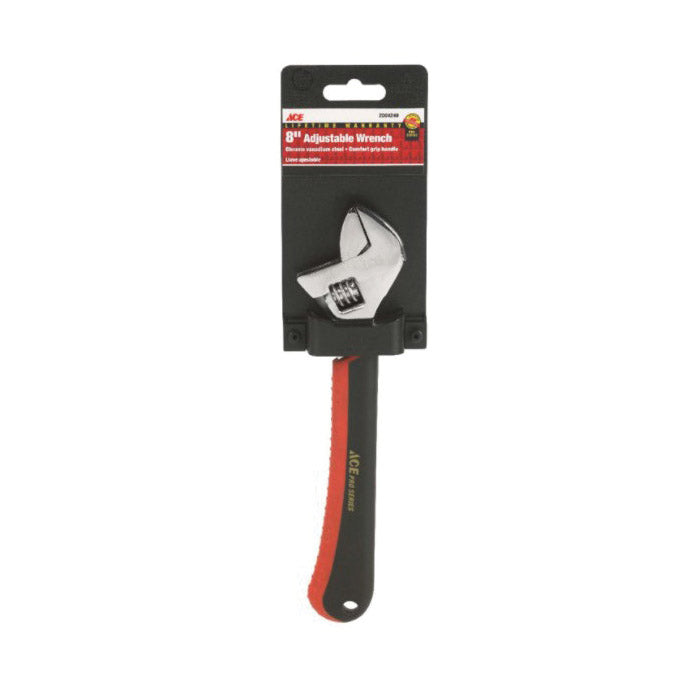 ACE Adjustable Wrench 8 in OAL 15/16 in Jaw Chrome Vanadium Steel Chrome Comfort Grip Handle