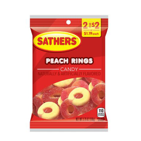 Sathers Peach Rings Candy Candy Peach Flavor 3.75 oz Bag