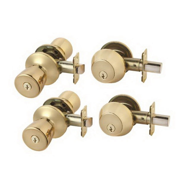 ACE Combo Door Kit ANSI/BHMA 3 Grade Knob Handle Keyed Alike Key Steel Polished Brass