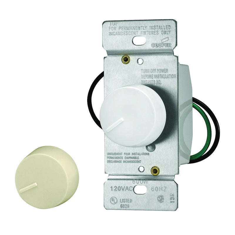 Eaton Wiring Devices Rotary Dimmer 120 V 600 W Halogen Incandescent Lamp Single-Pole Ivory/White