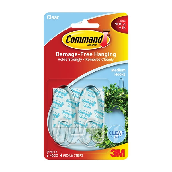 Command Adhesive Hook 2 lb 2-Hook Plastic Clear