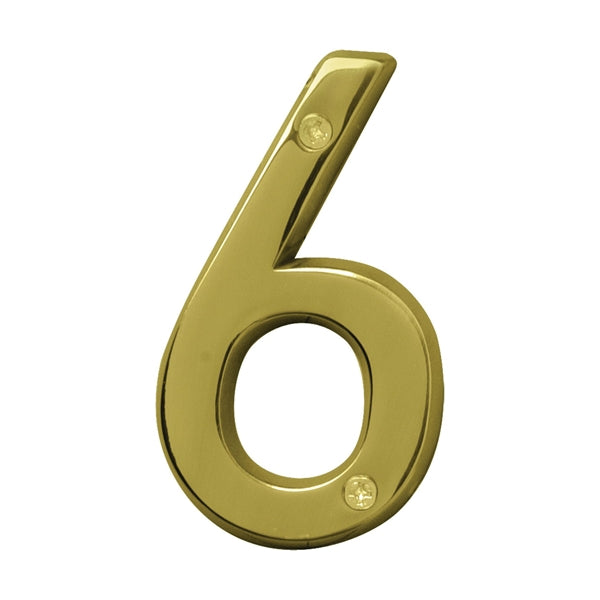 HY-KO Prestige House Number Character: 6 4 in H Character Brass Character Brass