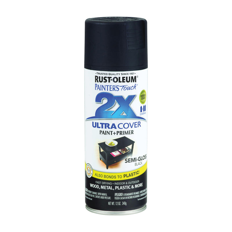 RUST-OLEUM PAINTER'S Touch Semi-Gloss Spray Paint Semi-Gloss Black 12 oz Aerosol Can