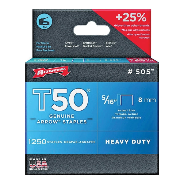 Arrow T50 Series Flat Crown Staple 3/8 in W Crown 5/16 in L Leg