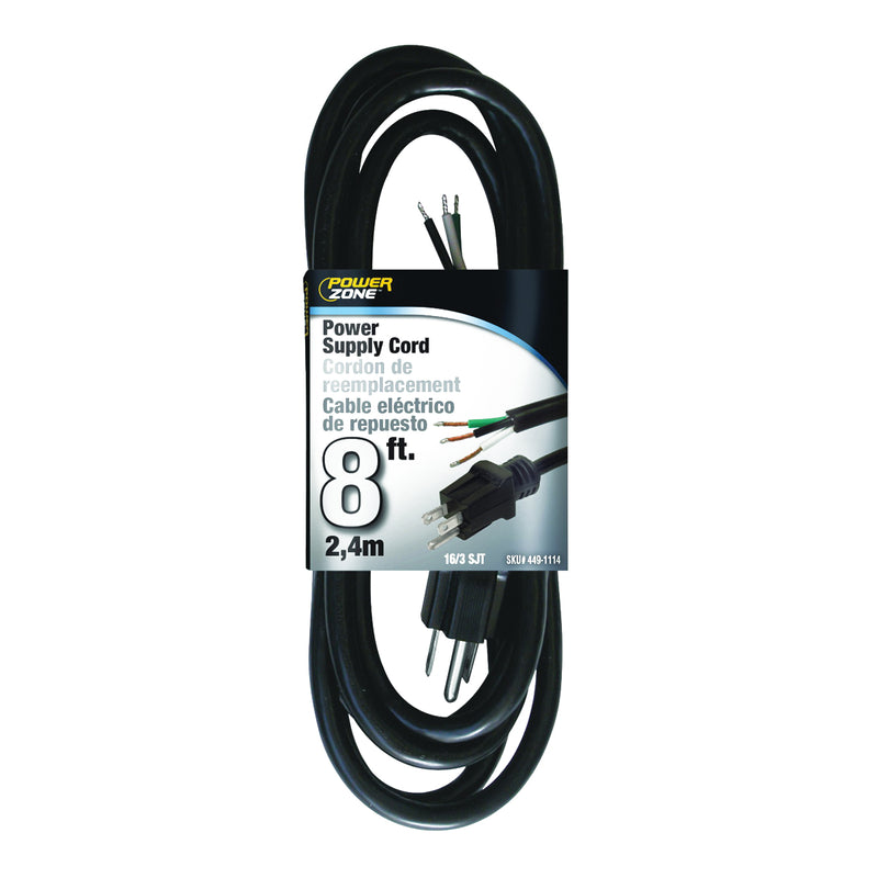 PowerZone Power Cord 5-15P 8 ft L 13 A 125 V Black