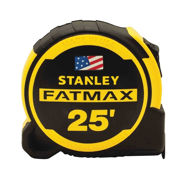 STANLEY Tape Measure 25 ft L Blade 1-1/4 in W Blade Steel Blade ABS Case Black/Yellow Case