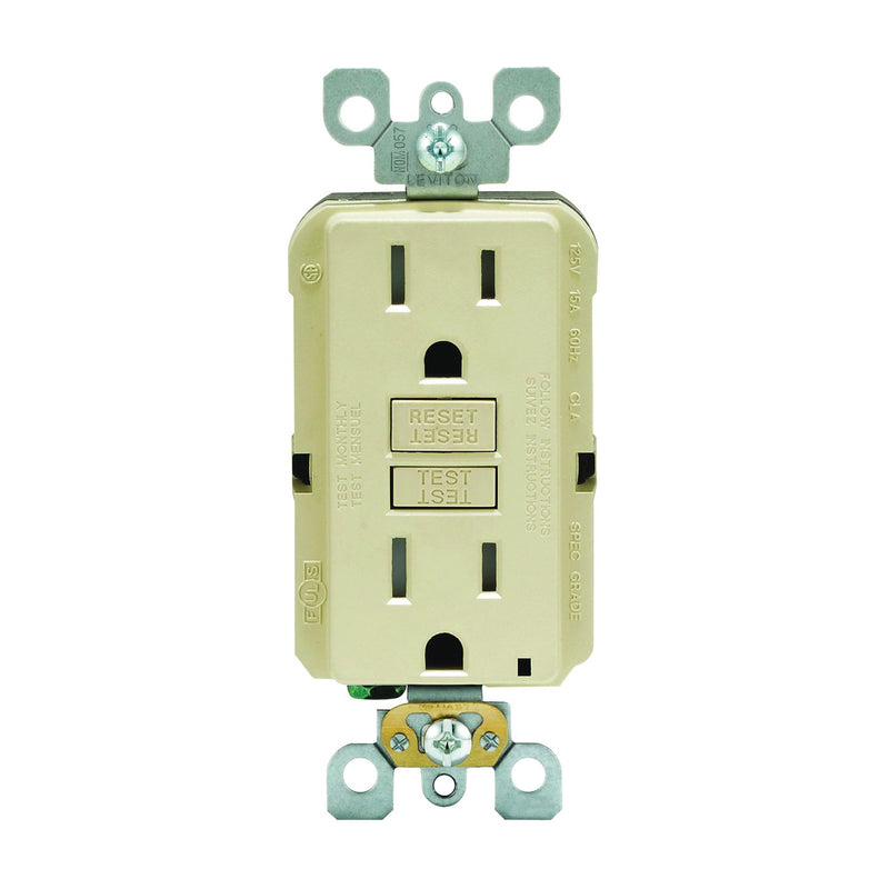 Leviton Duplex GFCI Receptacle 2-Pole 15 A 125 V Back Side Wiring NEMA: 5-15R Ivory