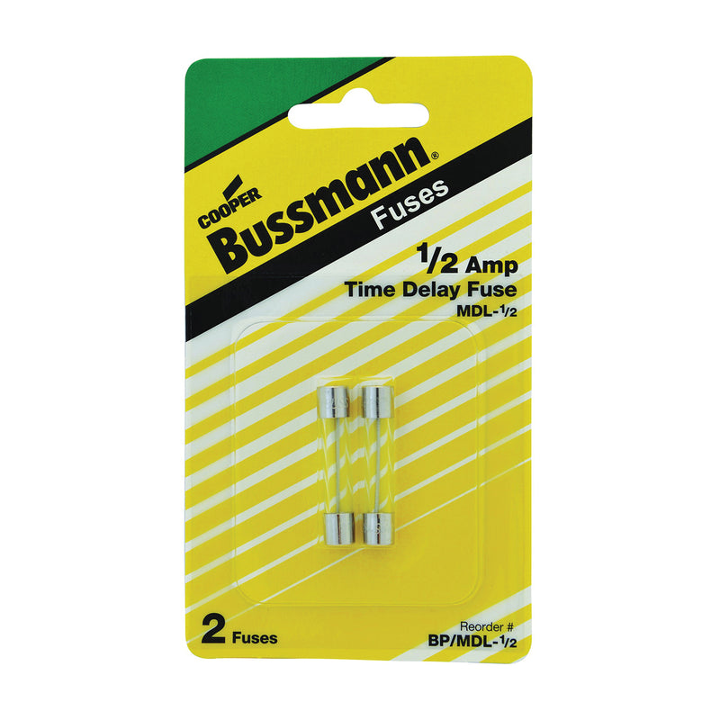 Bussmann Time-Delay Fuse 0.5 A 250 V 10 kA at 125 VAC 35 A at 250 VAC Interrupt Glass Body G