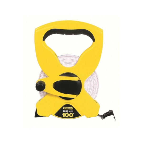 STANLEY Measuring Tape 100 ft L Blade 1/2 in W Blade Fiberglass Blade ABS Case Black/Yellow Case