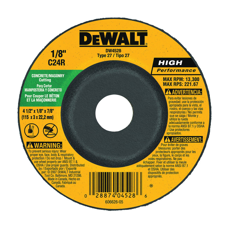 DeWALT Grinding Wheel 4-1/2 in Dia 1/8 in Thick 7/8 in Arbor 24 Grit Silicone Carbide Abrasive