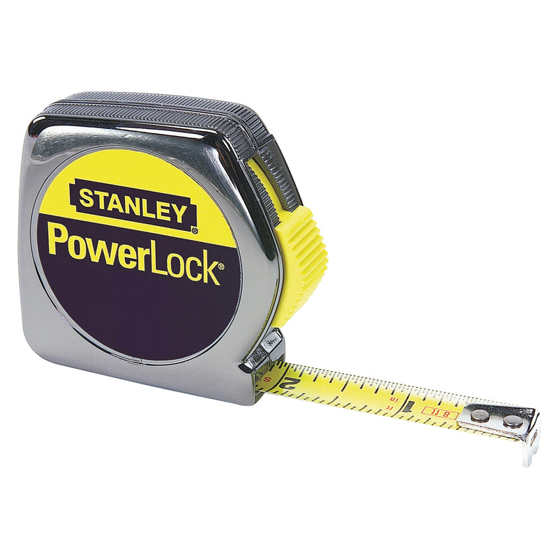 STANLEY Measuring Tape 12 ft L Blade 1/2 in W Blade Steel Blade Metal Case Chrome Case