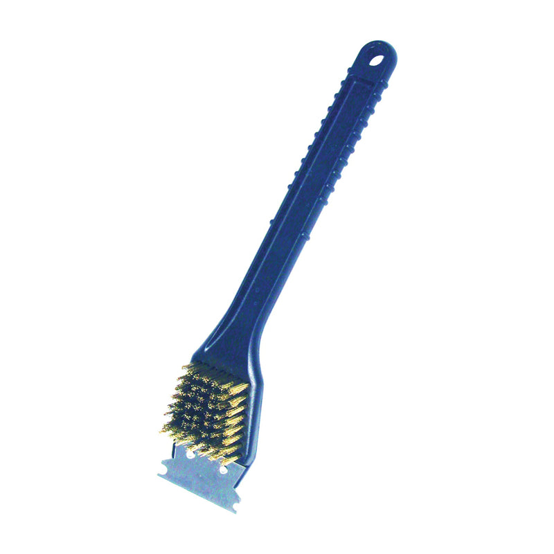 BIRDWELL Barbecue Grill Brush with Metal Scraper Brass Bristle 3/4 in L Trim Polypropylene Handle