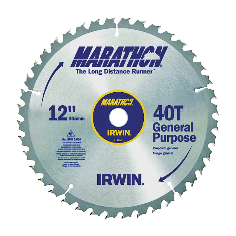 IRWIN MARATHON Table Saw Blade 12 in Dia 1 in Arbor 40-Teeth Carbide Cutting Edge