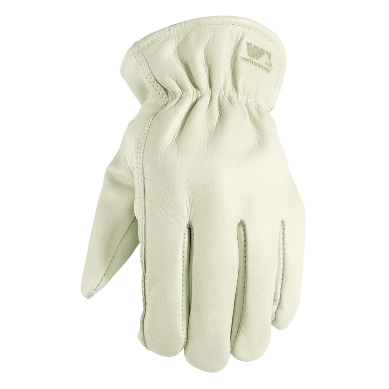 Wells Lamont Work Gloves Men's L 9 to 9-1/2 in L Keystone Thumb Elastic Cuff Cowhide Leather White