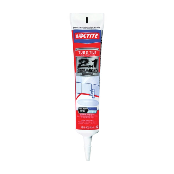 Loctite 2-In-1 Tub and Tile Adhesive Caulk Clear 1 to 14 days Curing 20 to 170 deg F 5.5 oz Squeeze Tube