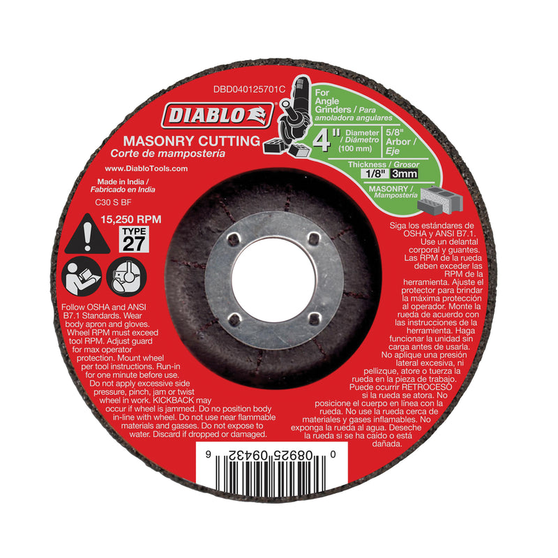 Diablo Cut-Off Wheel 4 in Dia 1/8 in Thick 5/8 in Arbor Aluminum Oxide Abrasive