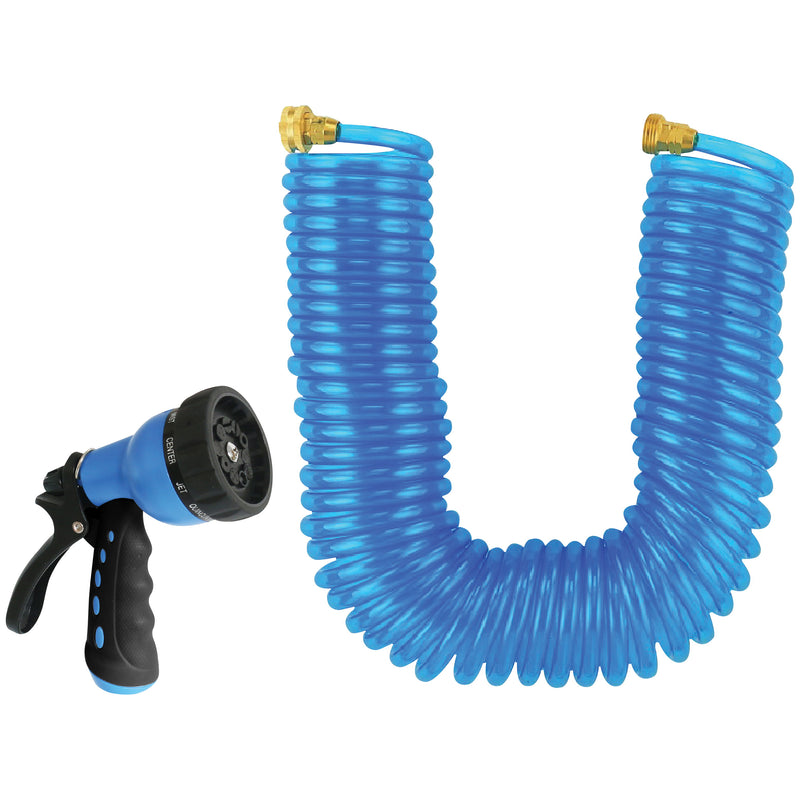 Landscapers Select Coil Hose with Nozzle Set 50 ft L Female x Male PVC Blue