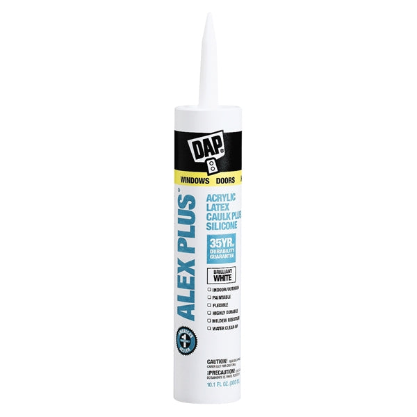 DAP ALEX PLUS Acrylic Latex Caulk with Silicone White  20 to 180 deg F 10.1 fl oz Cartridge