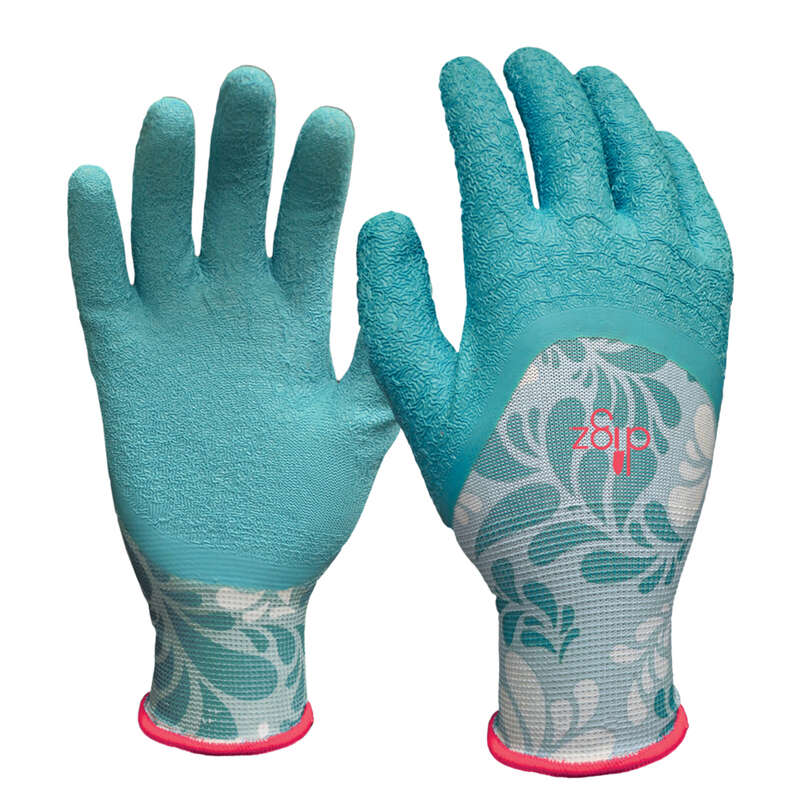 digz Gardening Gloves Women's S to M Knit Wrist Cuff Latex Blue